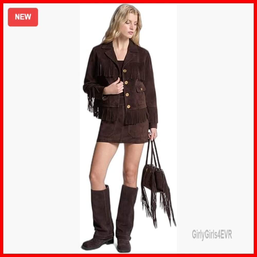 Fringed Suede Jacket Women's Casual Button-Up Western Style